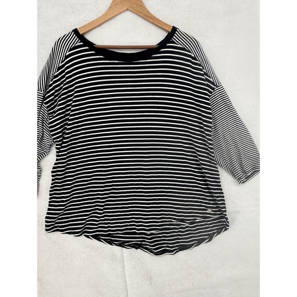 Calvin Klein Performance 1X Black & Wht Striped 3/4 Sleeves Activewear - Picture 1 of 9